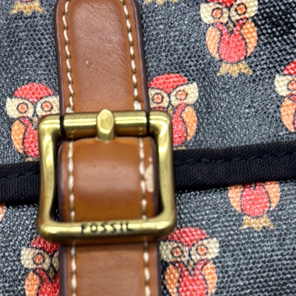 Fossil Orange and Black Owl Print Women's Crossbody Bag - Picture 10 of 14